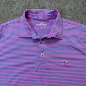 Vineyard Vines Performance Polo Shirt Men L Blue Pink Stretch Striped
